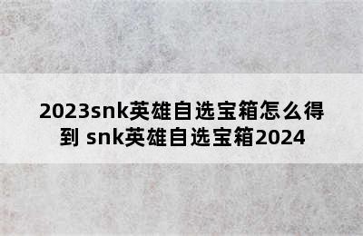 2023snk英雄自选宝箱怎么得到 snk英雄自选宝箱2024